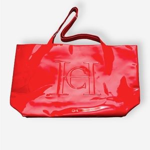 Carolina Herrera Good Girl XL Glossy Faux Patent Candy Apple Red Tote Bag